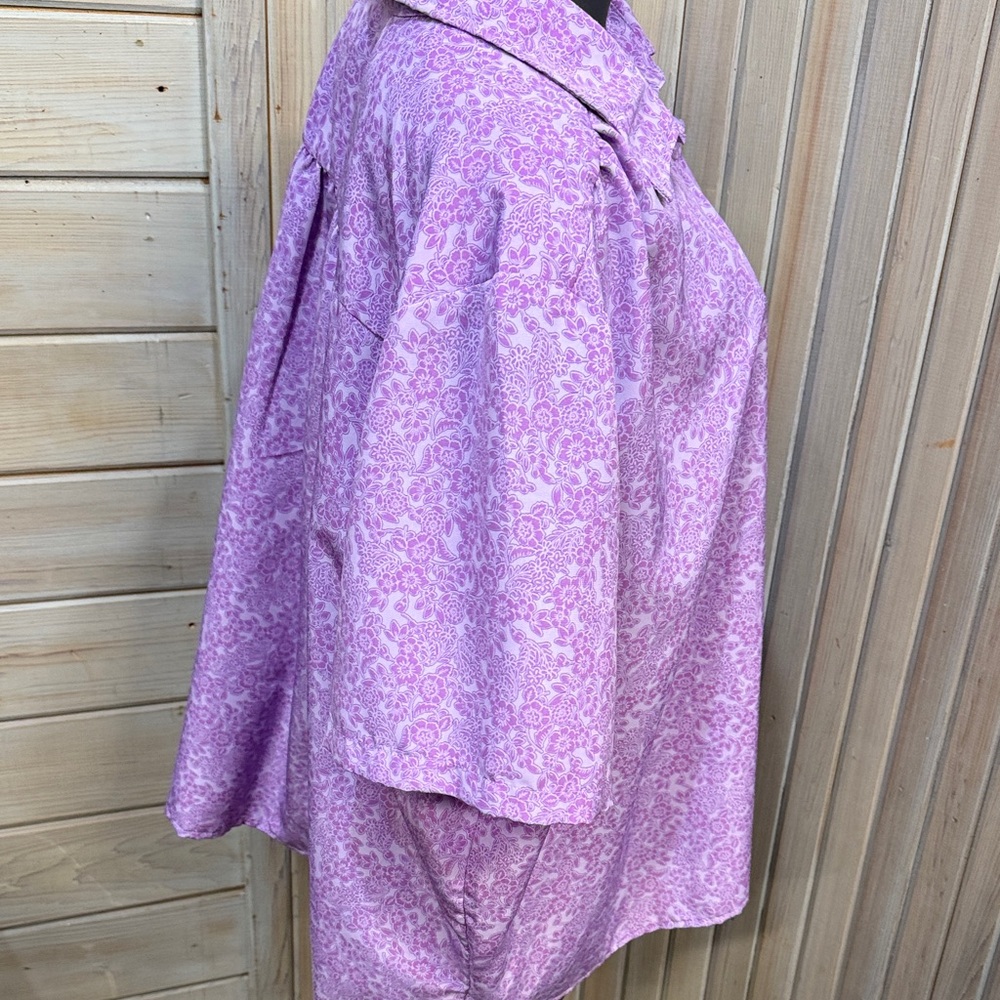 Woman Within Lavender Floral Button Down Shirt - Picture 5 of 8